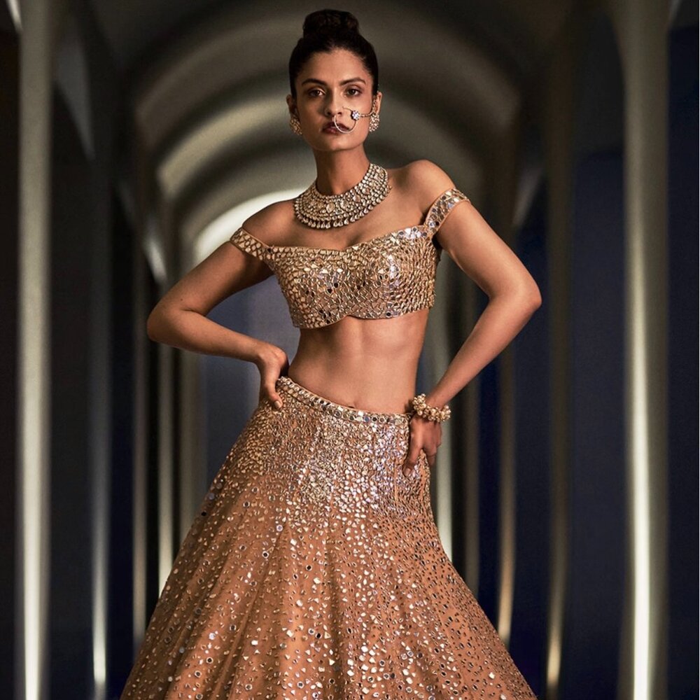 SEEMA GUJRAL Gold & Silver Embroidered Lehenga Dress Set for Bridal or Wedding